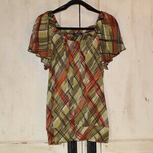 B-Design Vintage Y2K flutter sleeve sccop neck banded hem blouse size XL